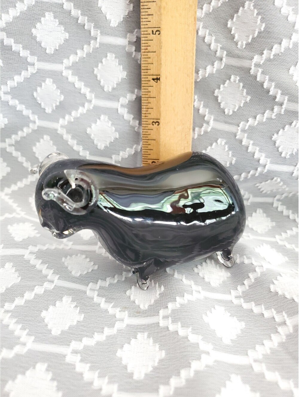 Vtg Art Glass black Ram